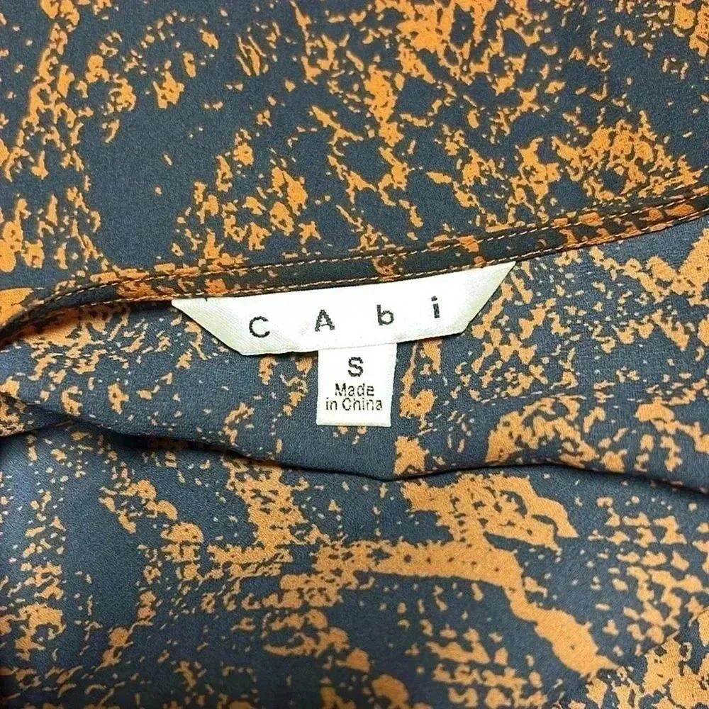 Cabi Python Print Border Wrap Blouse Navy Rust Ol… - image 4